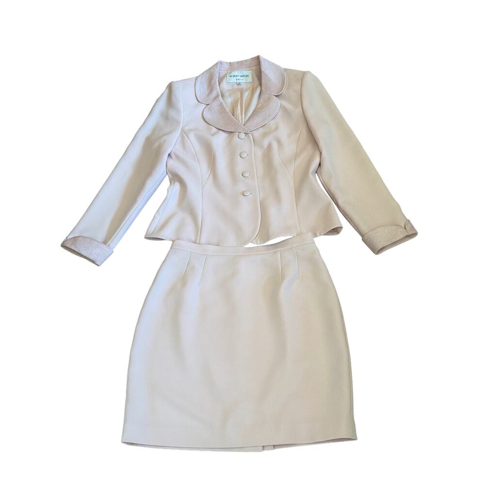 Vintage 80s Albert Nipon two-piece Skirt Suit Set 12 light pink designer luxury